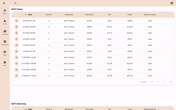 Client purchase history