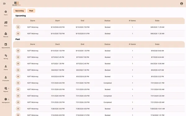 Appointments report by store with status