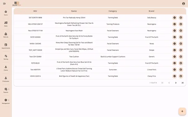 Retail product list with SKU, category and brand