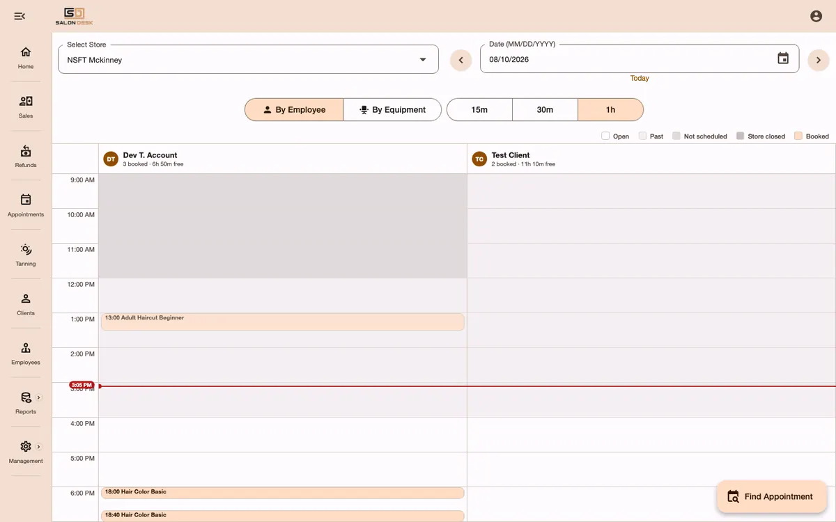 Scheduler day view by employee with booked appointments